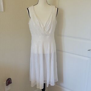 Elegant White Sequin Sleeveless Dress